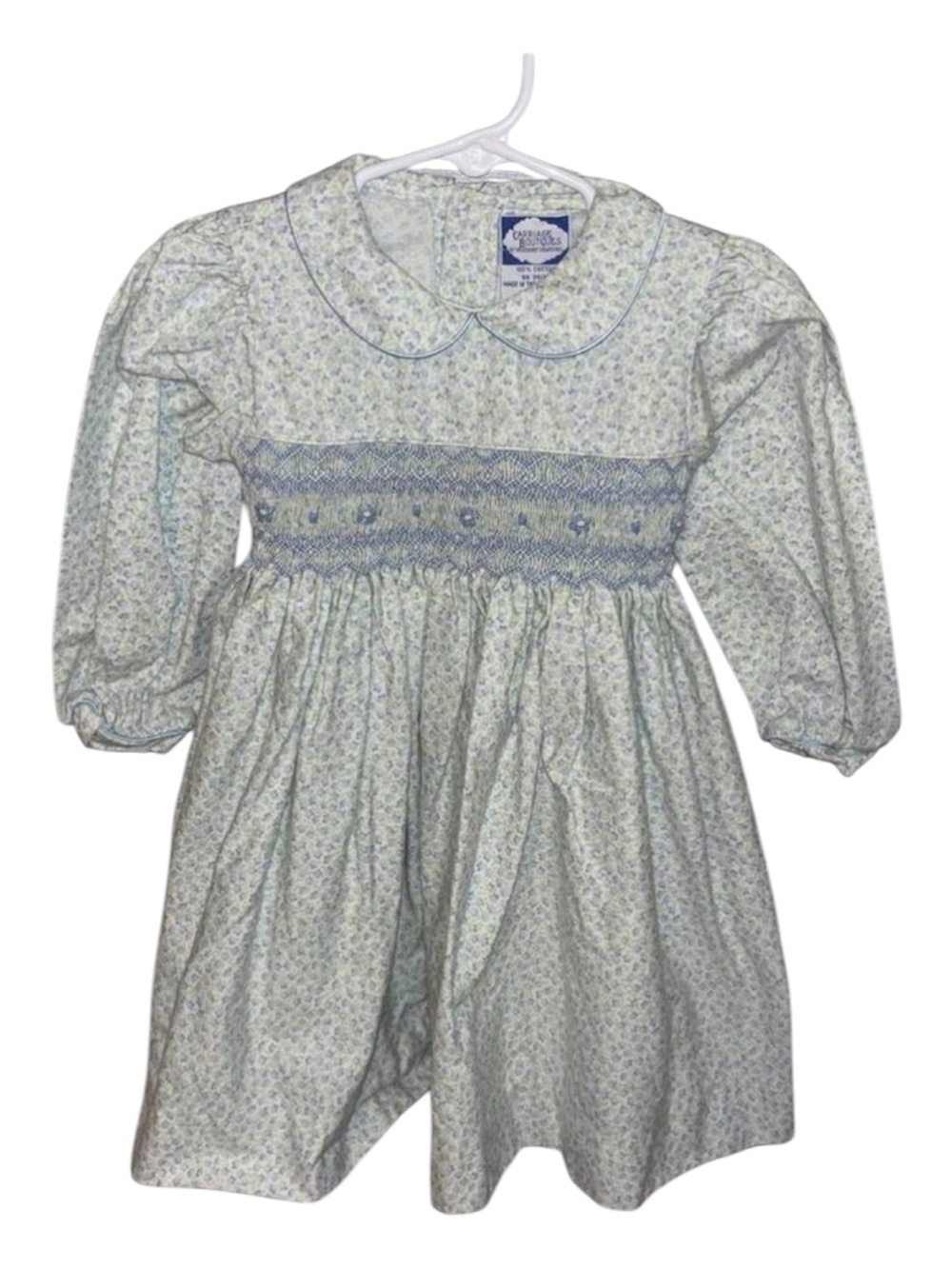 Carriage Boutique Girls Floral Smocked Dress Peter Pan Collar Long Sleeve 18-24
